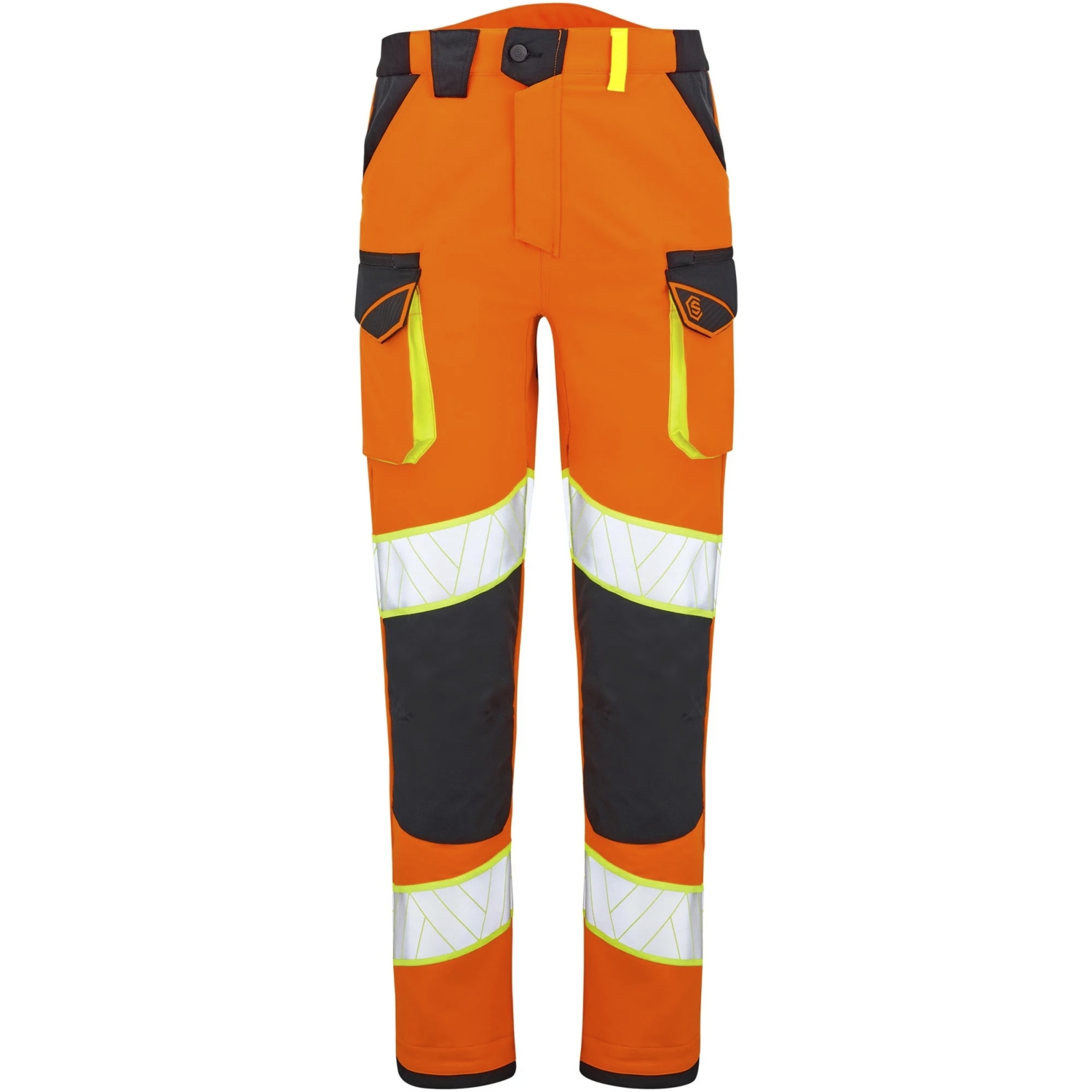 Pantalon HV polyester recyclé élasthanne mixte Fluo Nova Helios EJ: 80 cm orange / noir