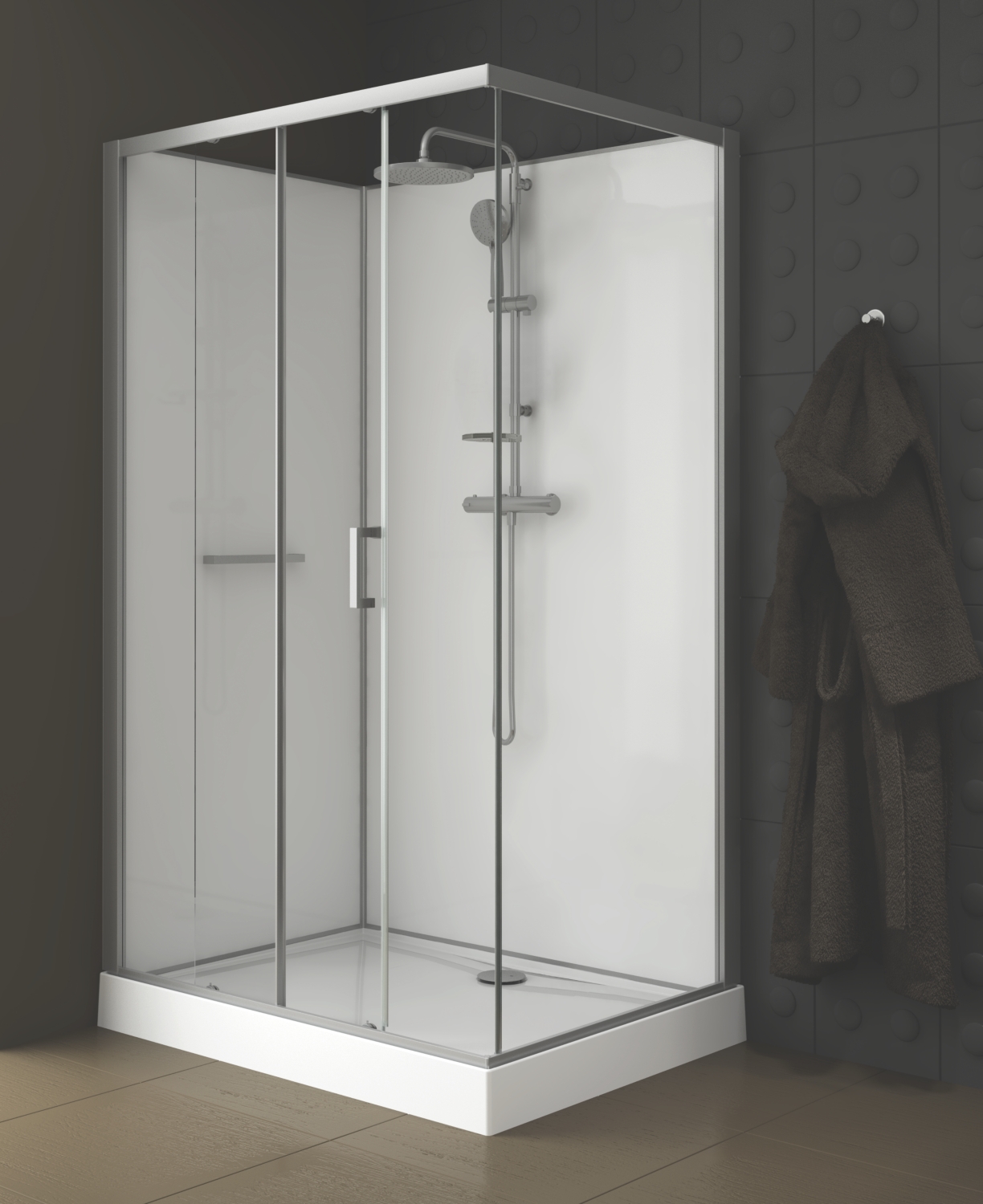 Cabine de douche Kara Avantage rectangulaire porte coulissante - Fond blanc Leda