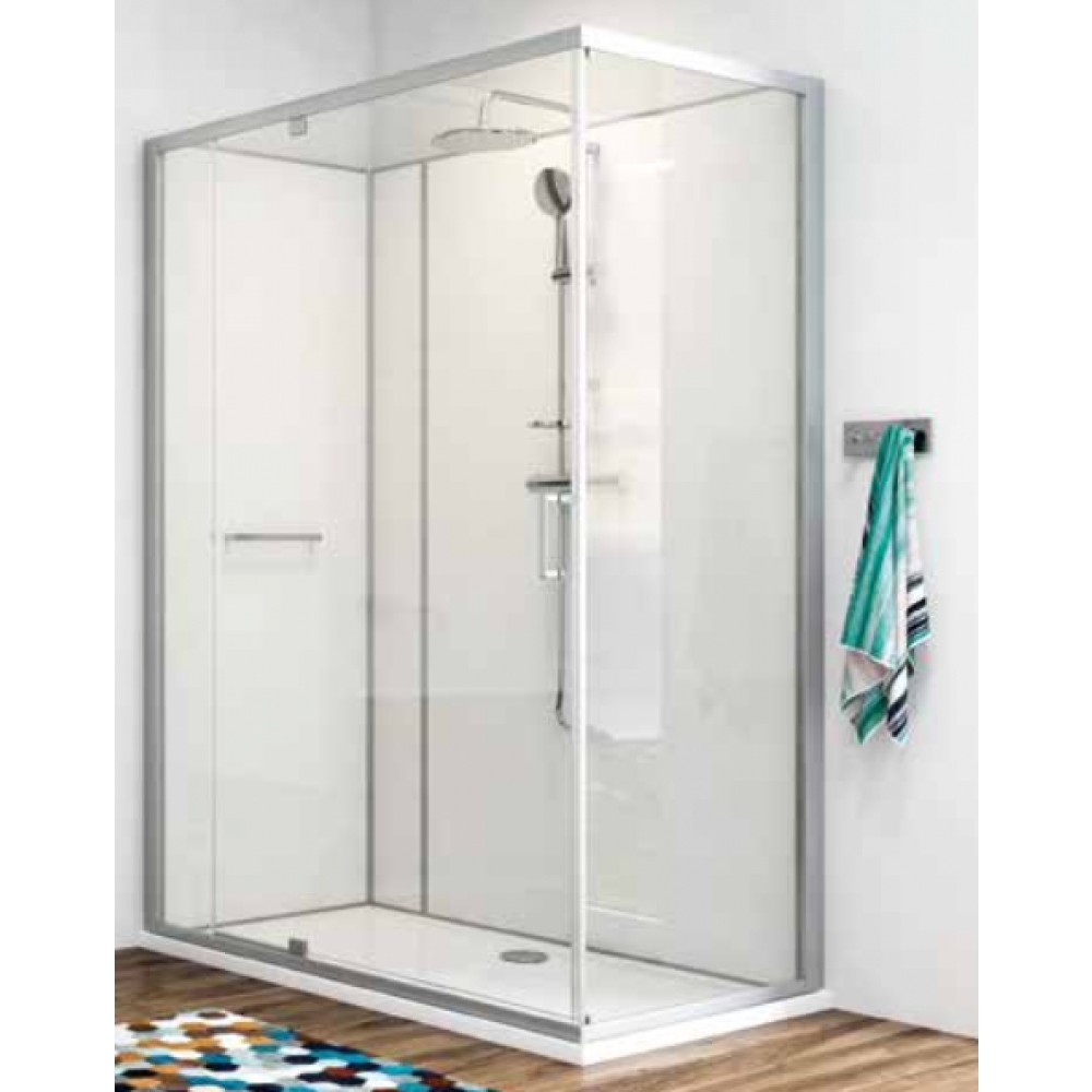 Cabine de douche Kara 2 Minéral Avantage rectangulaire porte pivotante montage en angle - Fond blanc Leda