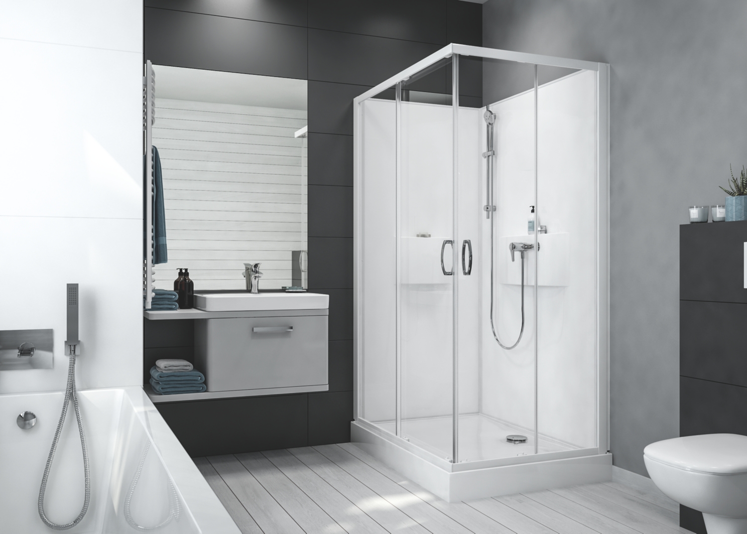Cabine de douche Izibox 2 Confort rectangulaire portes d'angles coulissantes verre transparent Leda