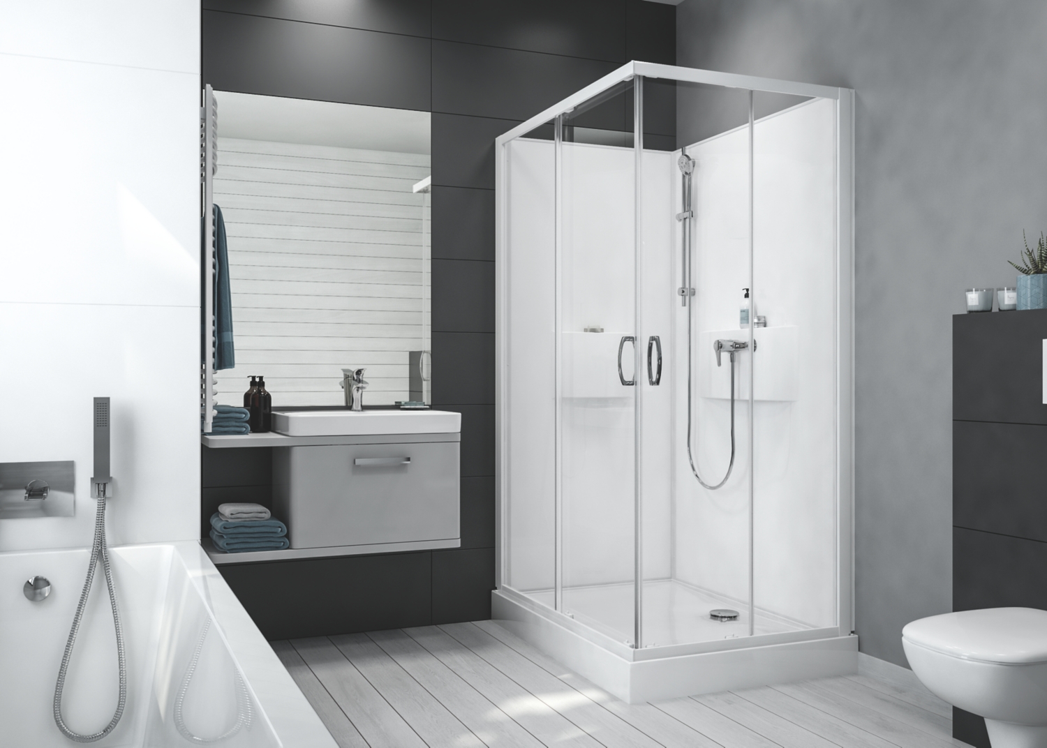 Cabine de douche rectangle, 100x80 cm, blanche, verre transparent