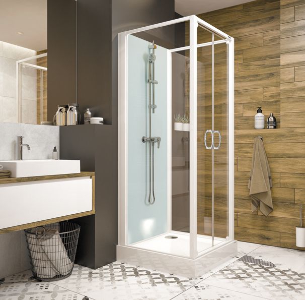 Cabine de douche Iziglass 2 carrée portes battantes verre transparent - Milieu de mur Leda