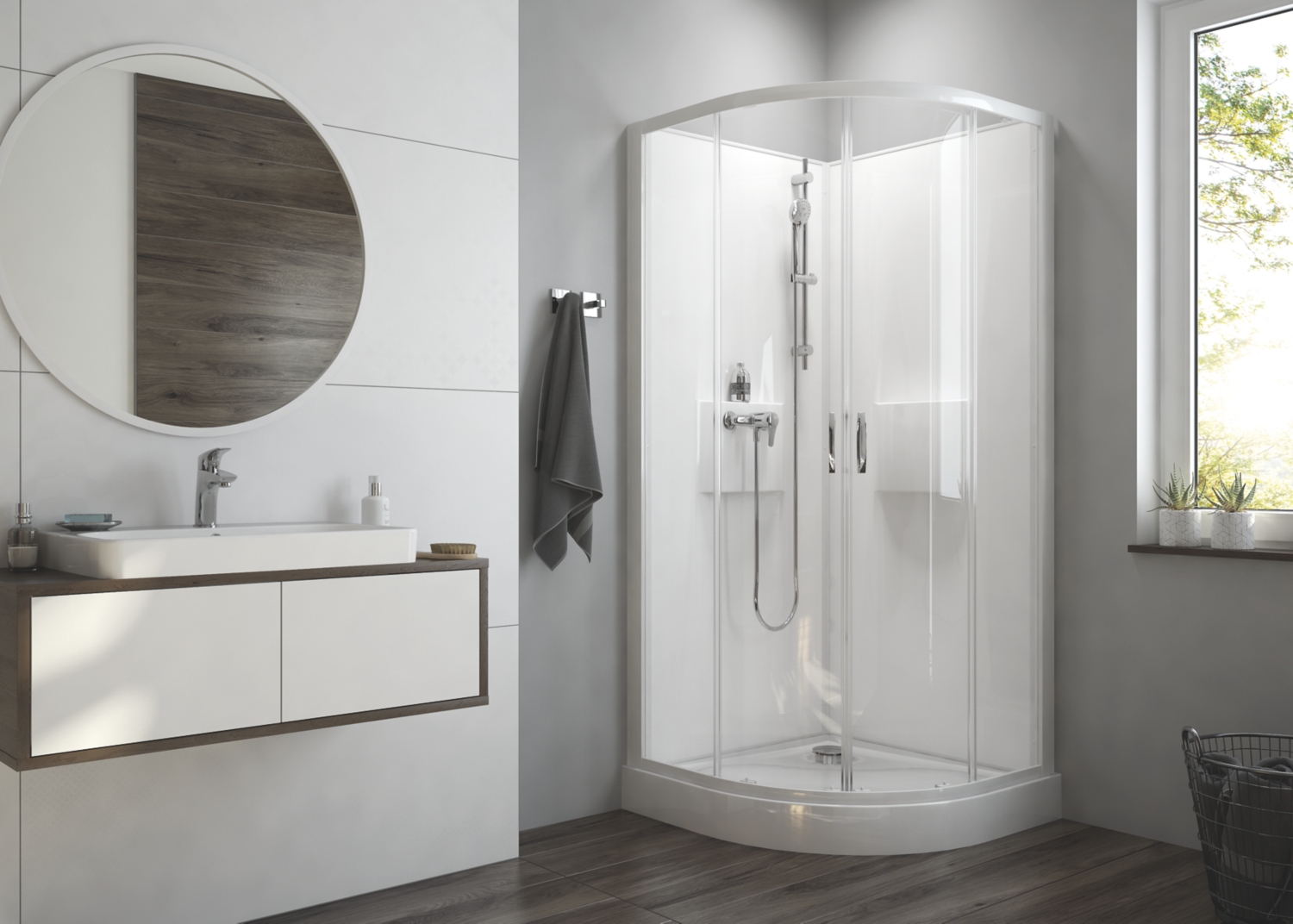 Cabine de douche Izibox 2 Confort 1/4 de rond portes d'angle coulissantes verre transparent Leda