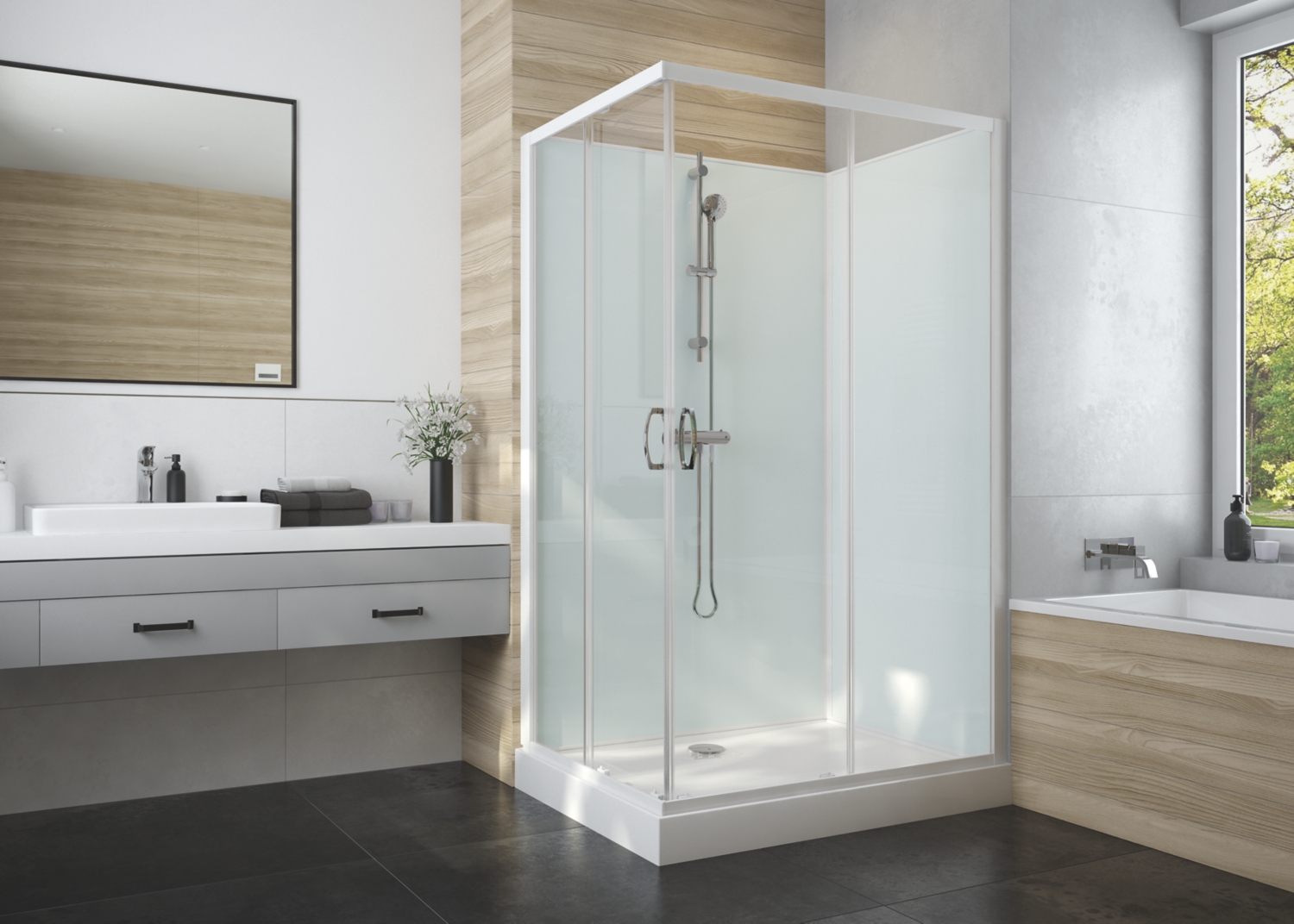 Cabine de douche iziglass 2 rectangulaire portes coulissantes verre transparent Leda