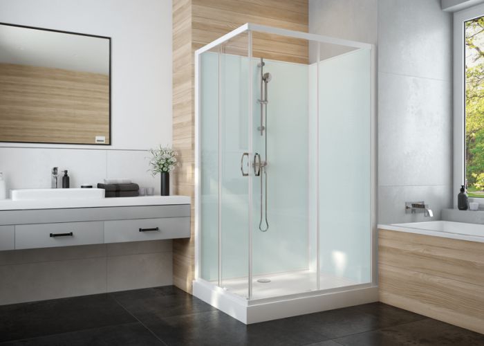Cabine de douche Iziglass 2 rectangulaire portes d'angle coulissantes verre transparent Leda