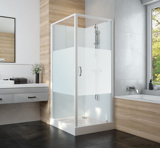 Cabine de douche Iziglass 2 carrée porte pivotante verre opaque central Leda