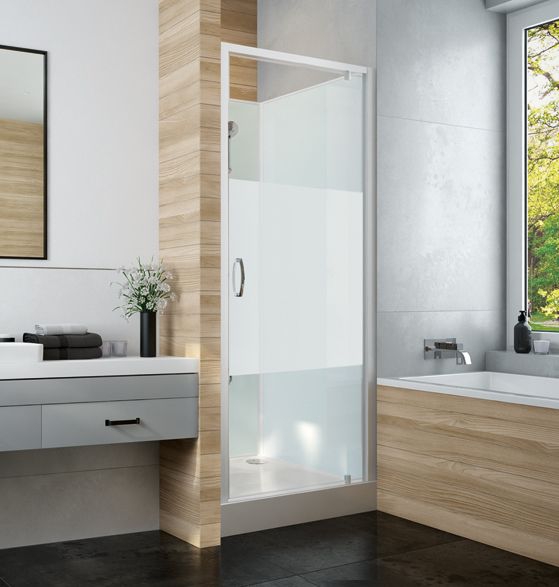 Cabine de douche Iziglass 2 carrée porte pivotante montage en niche verre opaque central Leda