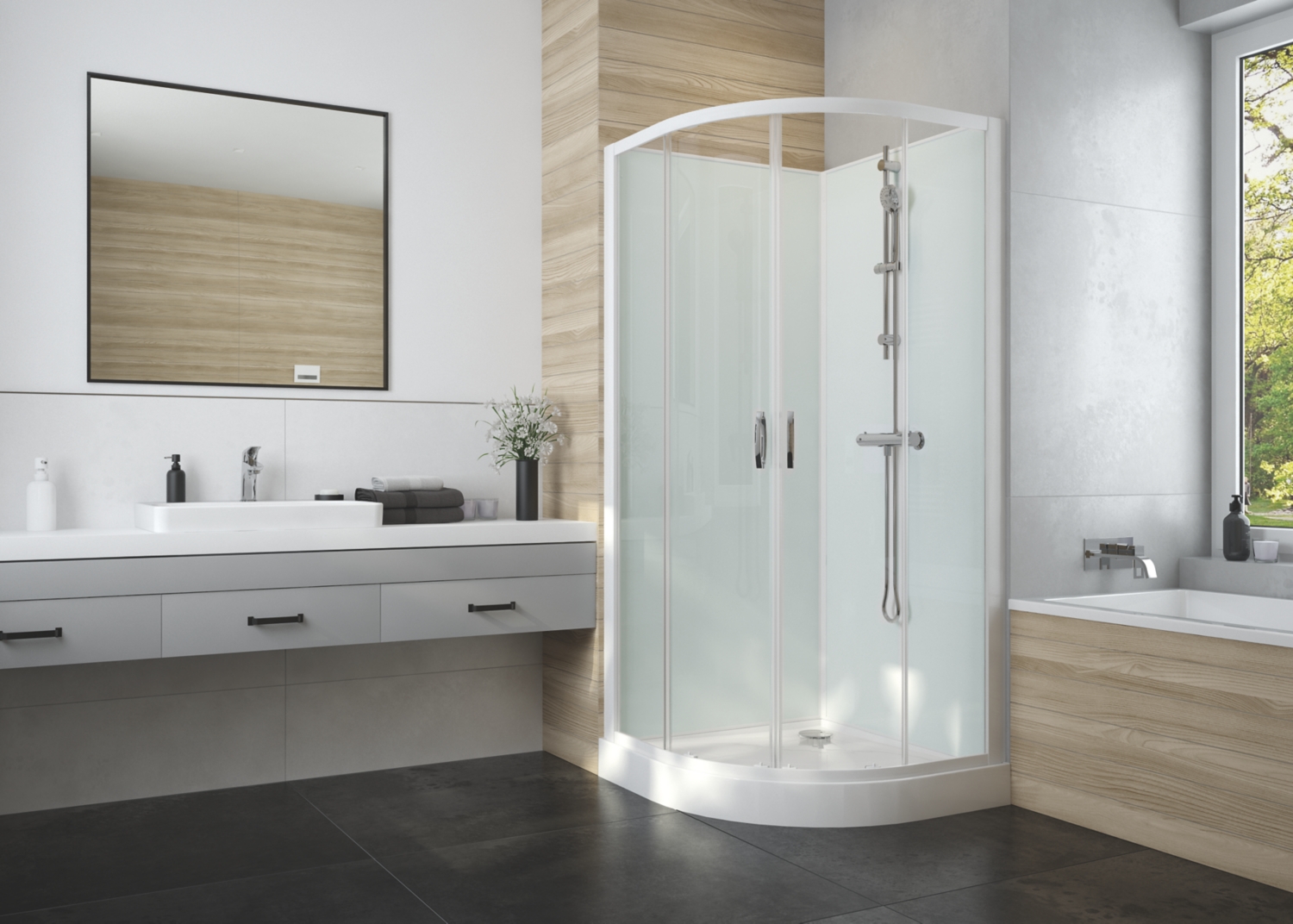 Cabine de douche iziglass 2 1/4 de rond portes coulissantes verre transparent Leda