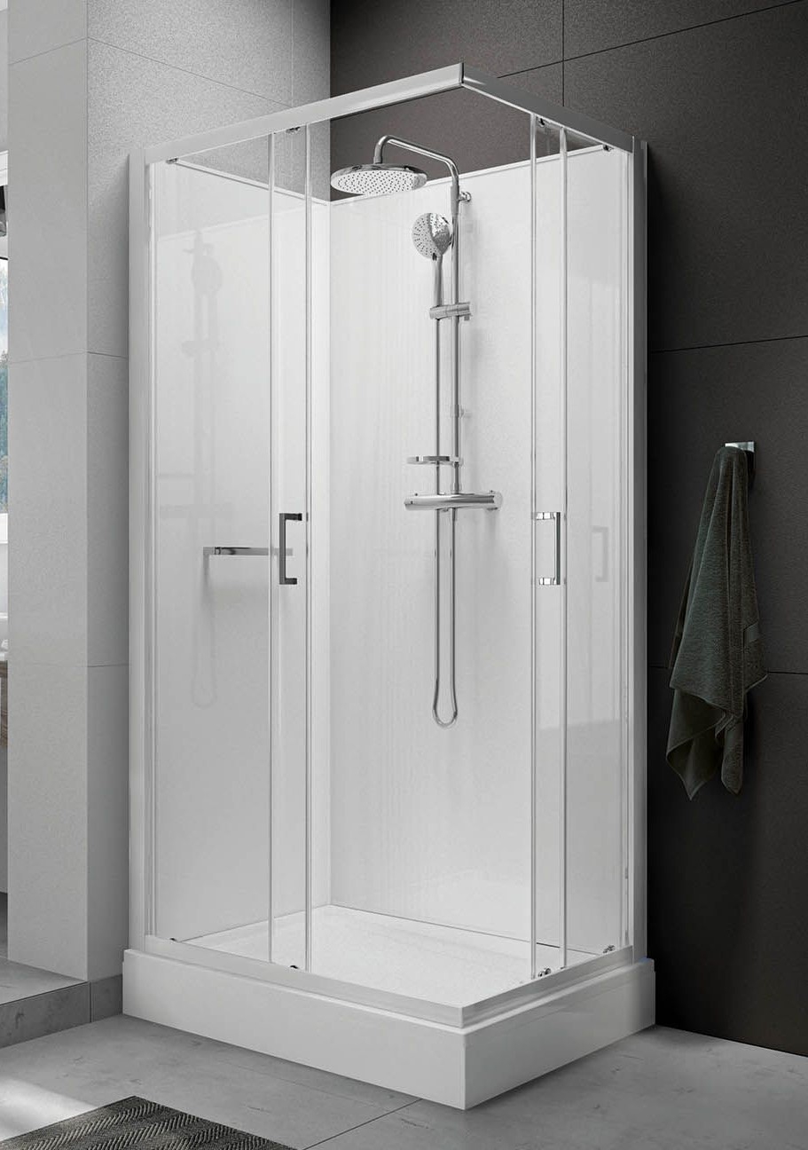 Cabine de douche Kara 2 Avantage carrée portes coulissantes d'angle - Fond blanc Leda