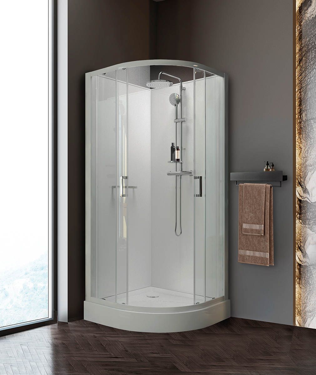 Cabine de douche Kara 2 Avantage 1/4 de rond portes coulissantes d'angle - Fond gris Leda