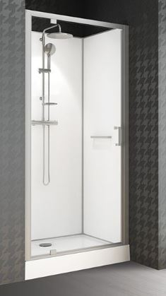 Cabine de douche Kara 2 Avantage rectangulaire porte pivotante verre opaque central montage en niche - Fond blanc Leda