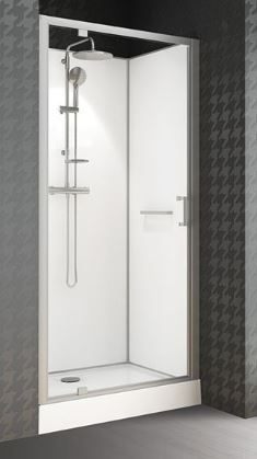 Cabine Kara 2 Avantage rectangulaire porte pivotante verre opaque central montage en niche - Fond gris Leda