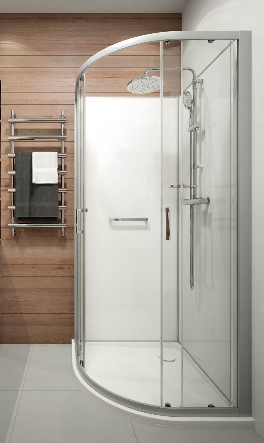 Cabine de douche Kara 2 Minéral Avantage 1/4 de rond porte coulissante d'angle - Fond blanc Leda