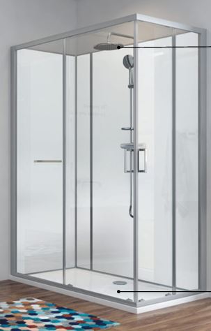 Cabine de douche Kara 2 Minéral Avantage rectangulaire porte coulissante montage en angle - Fond blanc Leda