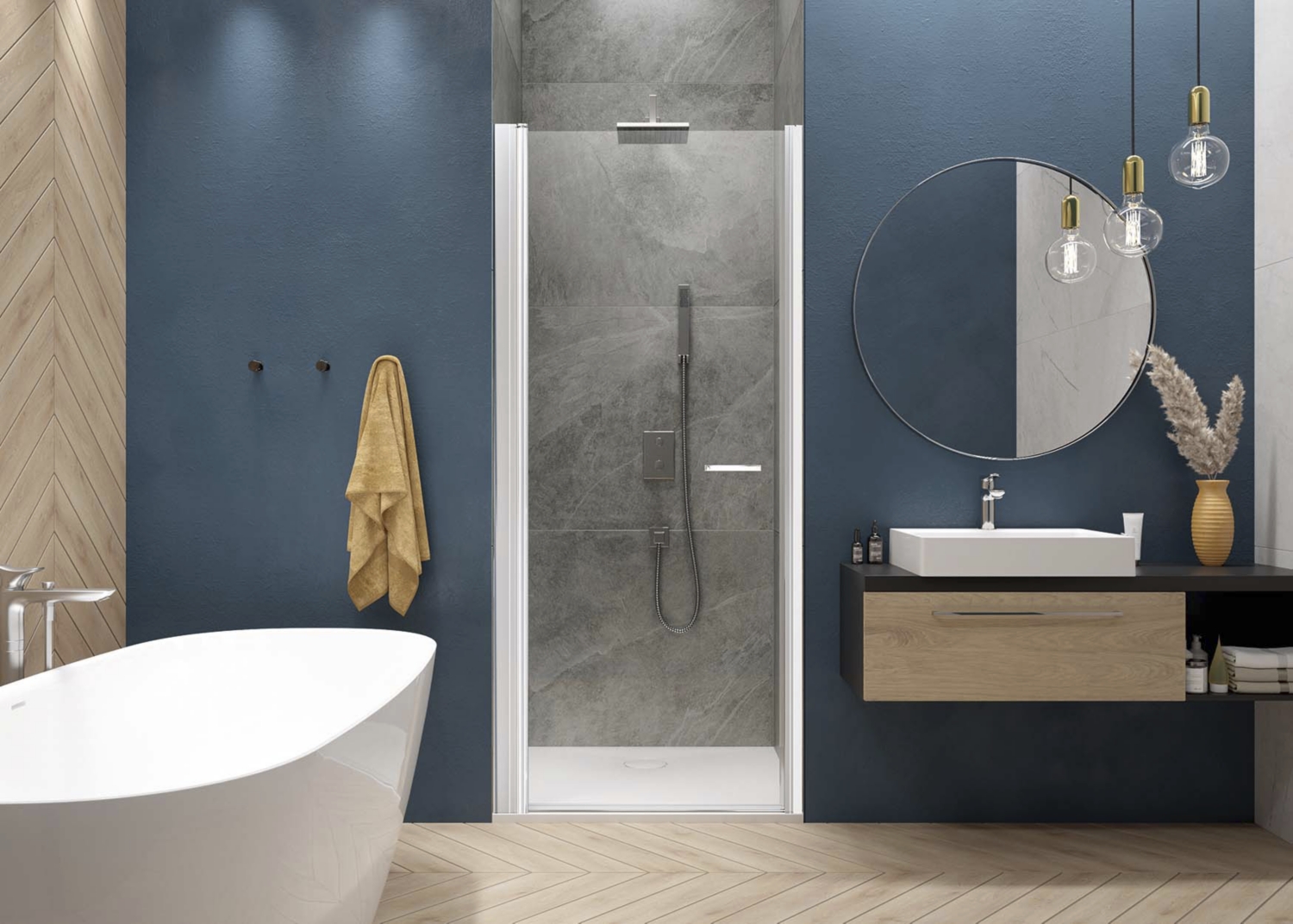 Porte de douche Arty pivotante accès de face - Profil blanc verre transparent
