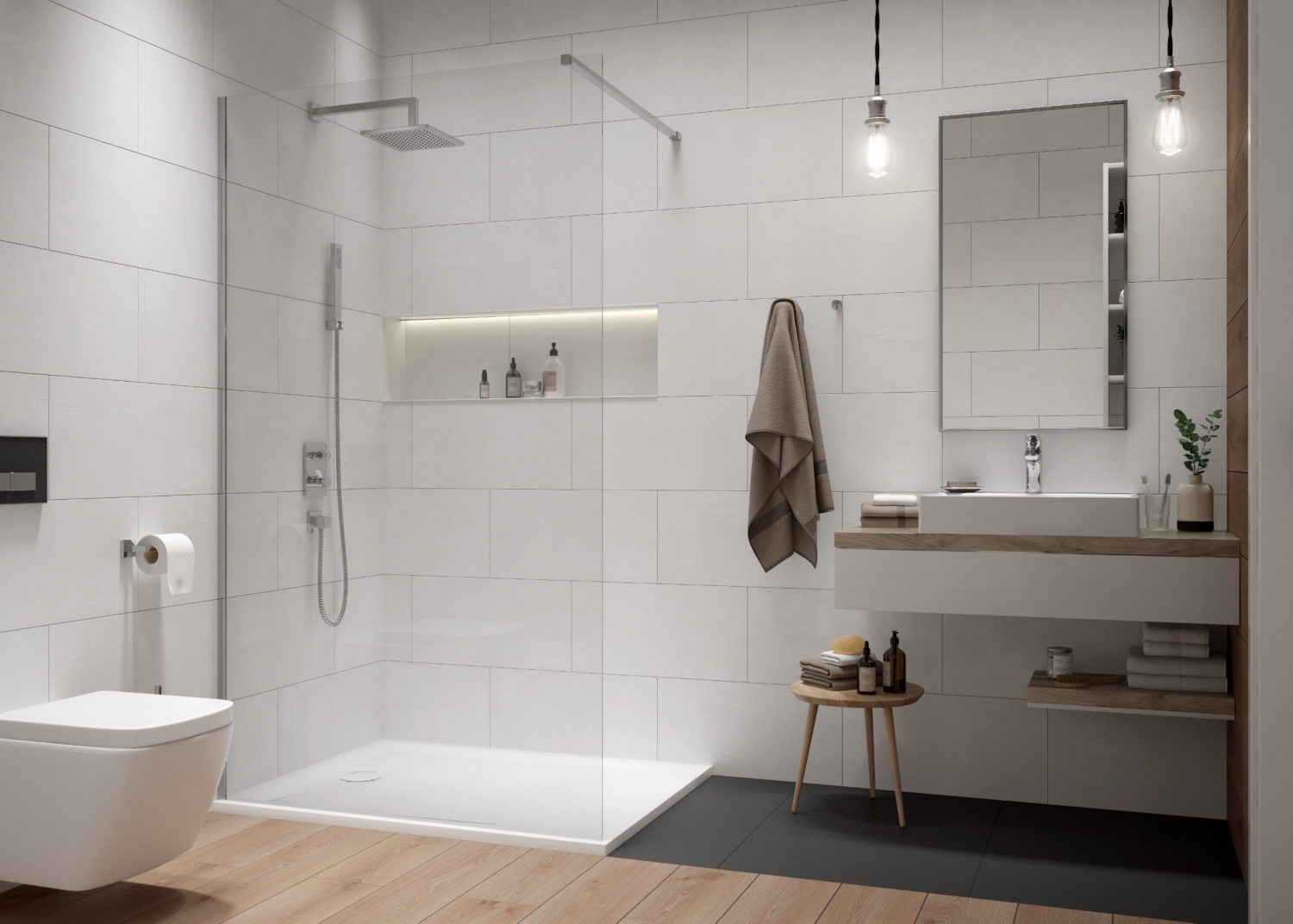 Paroi de douche Arty solution ouverte - Profil argent satin verre transparent