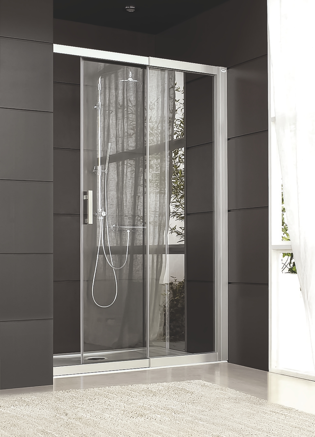 Porte de douche Jazz Plus Extensible coulissante accès de face - Profil argent mat verre transparent 