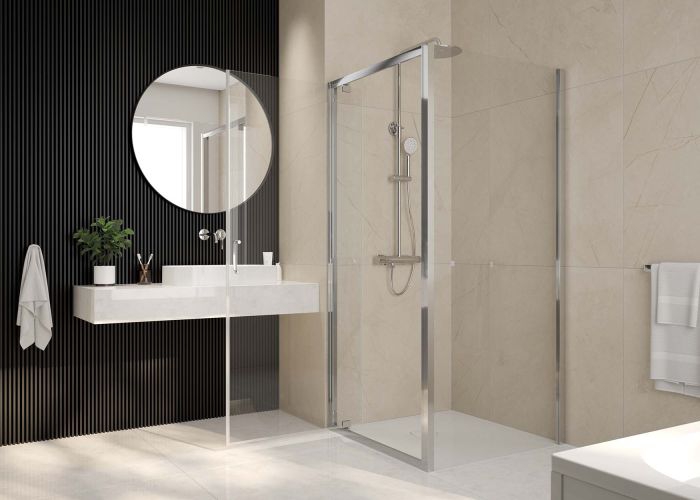 Paroi de douche Vista fixe- Profil argent brillant verre transparent Leda