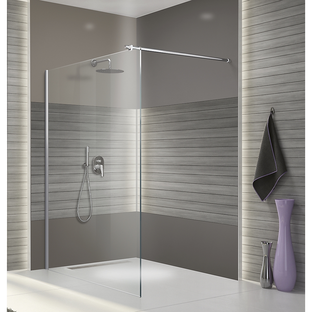 Paroi de douche Open 2 solution ouverte pour montage seul - Profil argent brillant verre transparent Leda