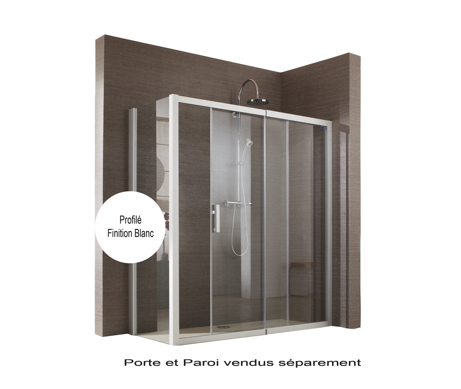  Porte de douche Jazz Plus Extensible coulissante accès de face - Profil blanc verre transparent 