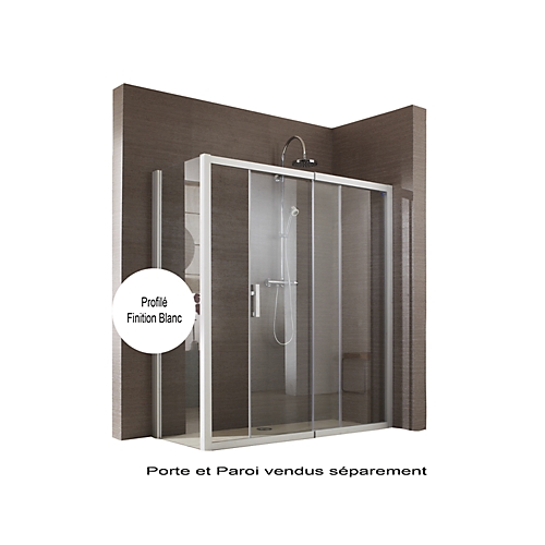 Porte de douche Jazz Plus Extensible coulissante accès de face - Profil blanc verre transparent Leda