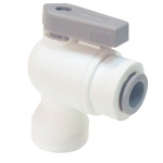 Robinet Liquifit 2/2 coudé 90° encliquetable tube x femelle NPT polypropylène série 4022 Parker Legris
