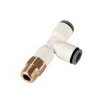 Té en bout encliquetable Liquifit tube x mâle BSPT biopolymère laiton nickelé série 6903 Parker Legris