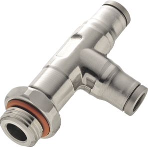 Té en bout orientable encliquetable pour tube x mâle BSPP métrique inox 316L série 3893 Parker Legris