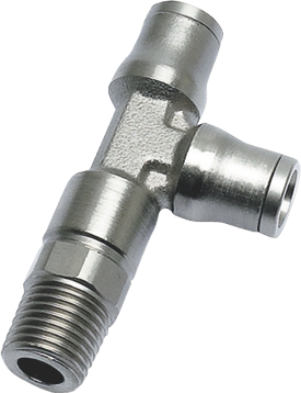 Té en bout orientable encliquetable pour tube x mâle BSPT laiton nickelé FDA série 3603 Parker Legris