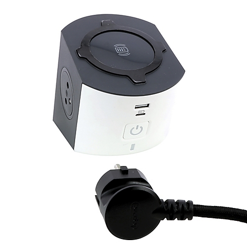 Station de charge 2x2P+T chargeur sans fil cordon 2m et USB A+C - blanc/gris Legrand