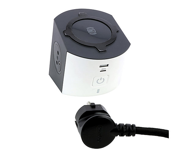 Station de charge 2x2P+T chargeur sans fil cordon 2m et USB A+C - blanc/gris Legrand