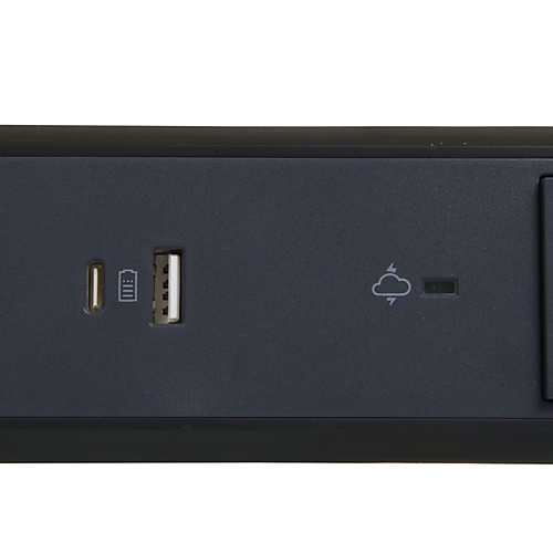 Rallonge 5x2P+T Surface - inter, cordon 1,5m, parafoudre et USB A+C- noir/gris Legrand