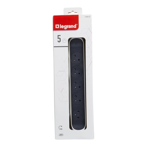 Rallonge surface avec interrupteur et cordon 3m 3G 1,5mm2 - blanc/noir Legrand