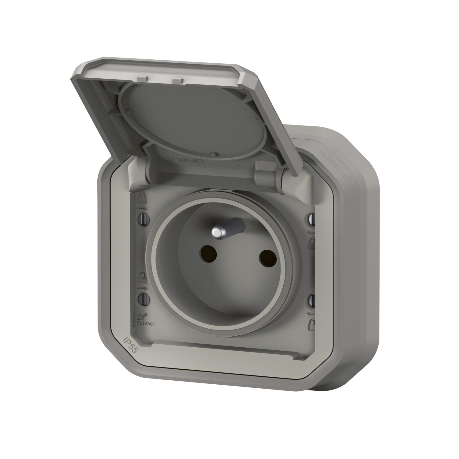 Prise de courant 2P+T encastré - Plexo complet - gris Legrand