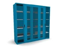 Armoire à portes coulissantes vitrées 8 tablettes - Bleu Lista