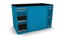 Armoire 4 tiroirs/rayons avec portes battantes coulissantes - Bleu Lista