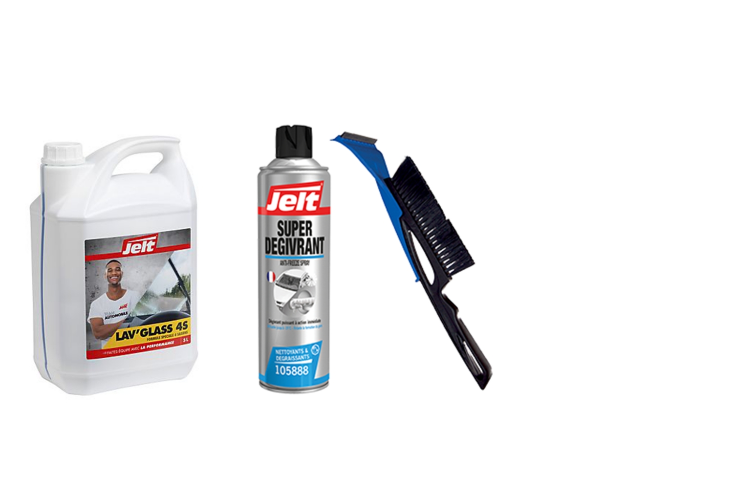 Kit Hiver Entretien Auto (lave glace, dégivrant, raclette) Jelt