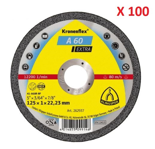 Lot de 100 disques à tronçonner matériaux inox Ø 125 mm Klingspor