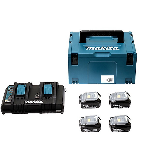 Pack Energie 4 Batteries 18V 5Ah BL1850B + Chargeur Double DC18RD Makita