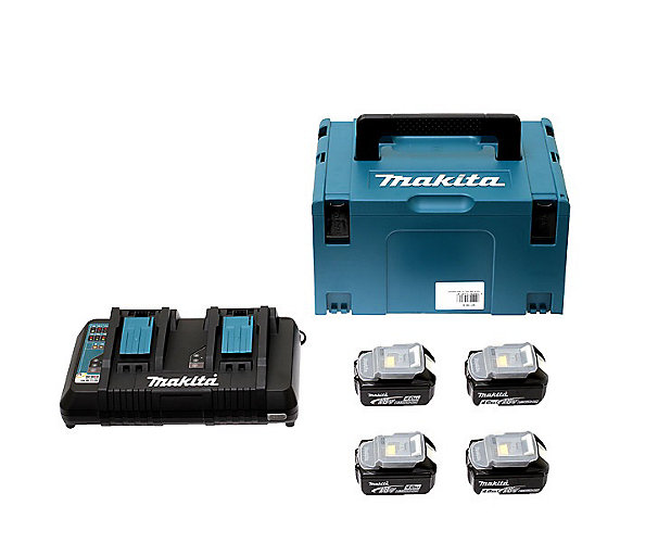 Pack Energie 4 Batteries 18V 5Ah BL1850B + Chargeur Double DC18RD Makita