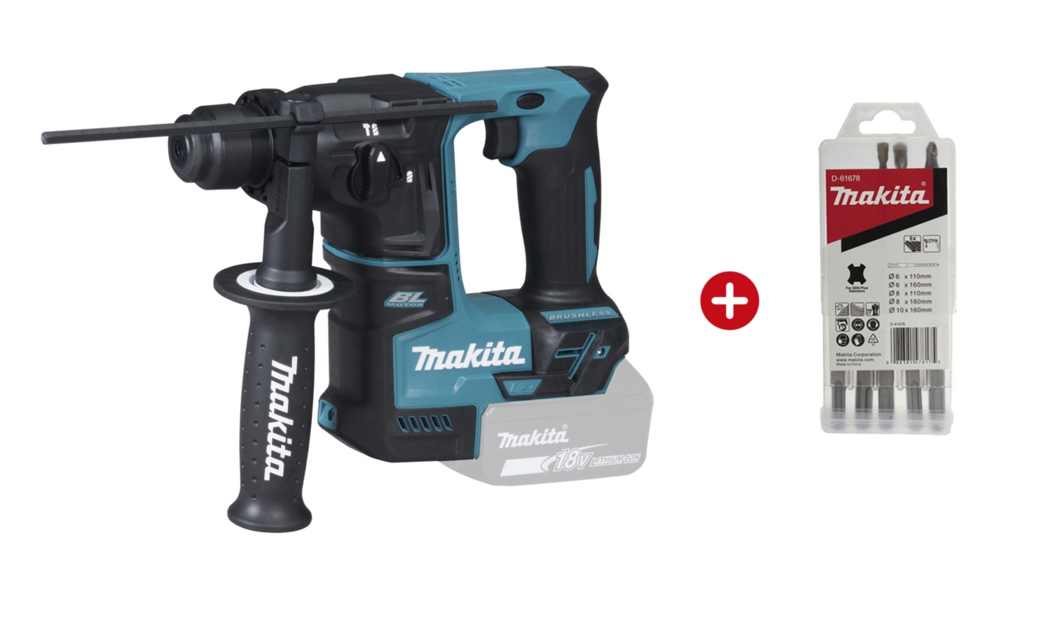 Perforateur SDS + 18 V solo 17 mm + coffret 5 forets offert Makita