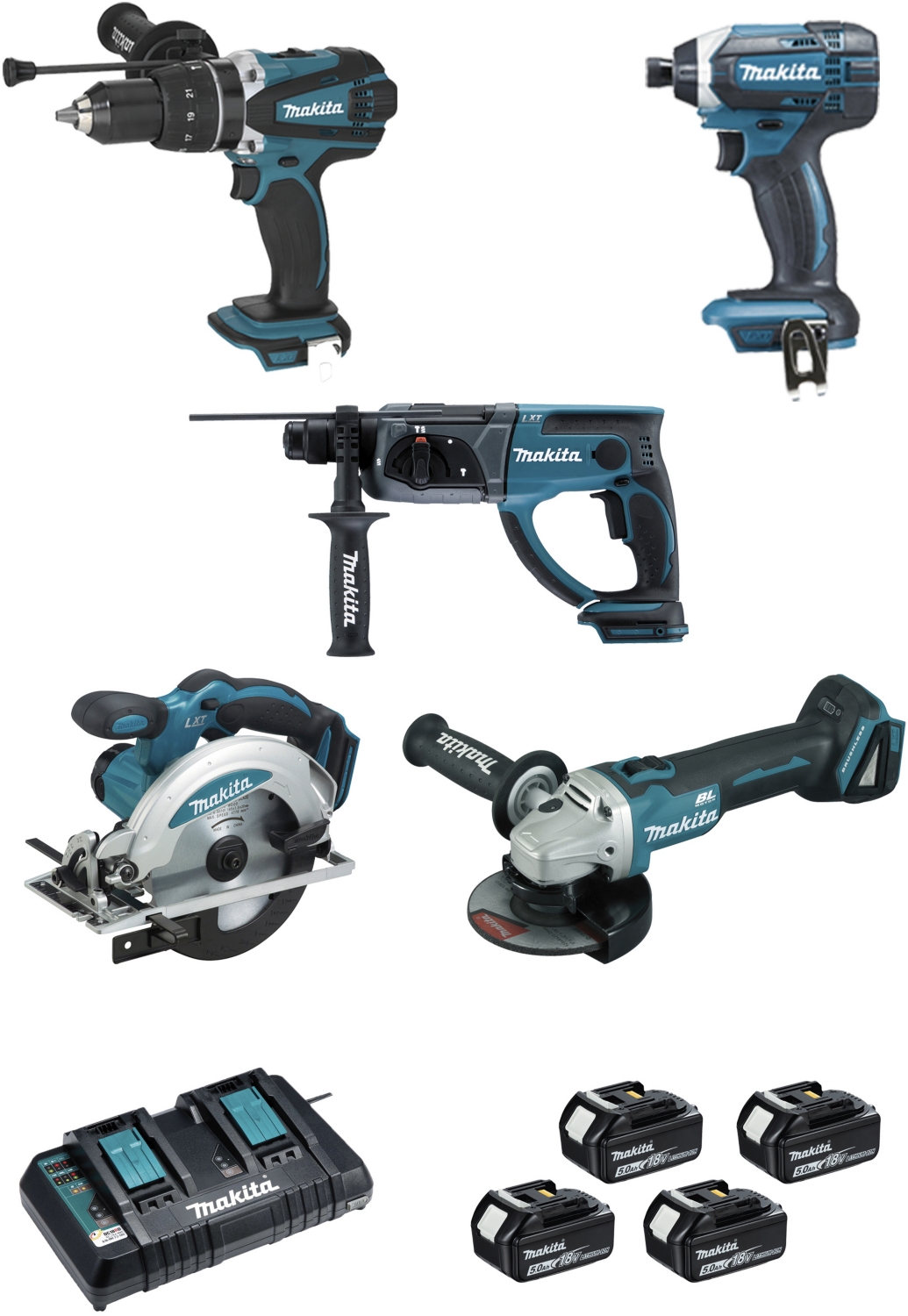  Lot de 5 outils 18 V DHP458 + DTD152 + DGA504 + DHR202 + DSS610 
