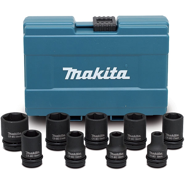 Coffret douilles à choc 1/2 Makita avec adaptateur 13-17-19-21-22