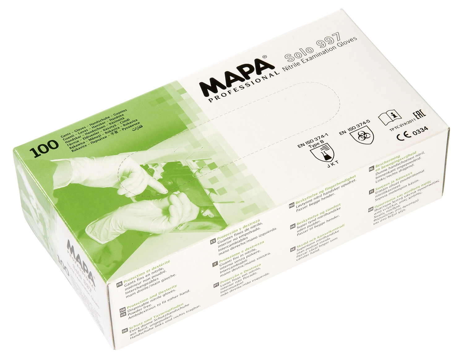 Gants jetables nitrile chloriné Solo 987 Mapa Professional
