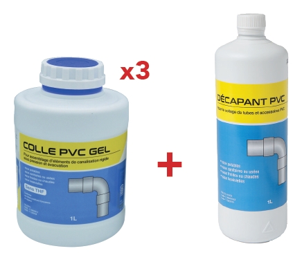  Lot de 3 colles gel PVC - Multi-usage eau + 1 décapant pour raccord PVC 