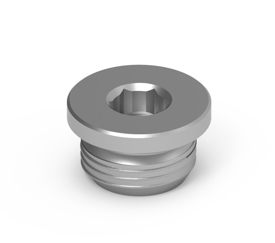 Bouchon 6 pans creux femelle avec collerette cylindrique laiton nickelé