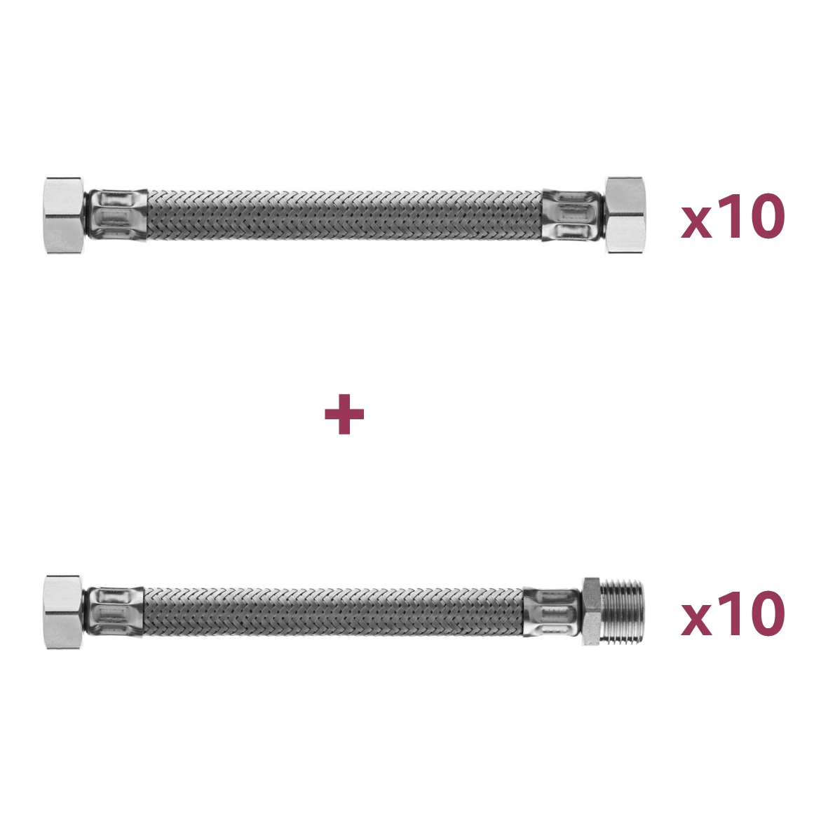 Lot de 10 flexibles sanitaire MF DN8 + 10 flexibles FF DN8