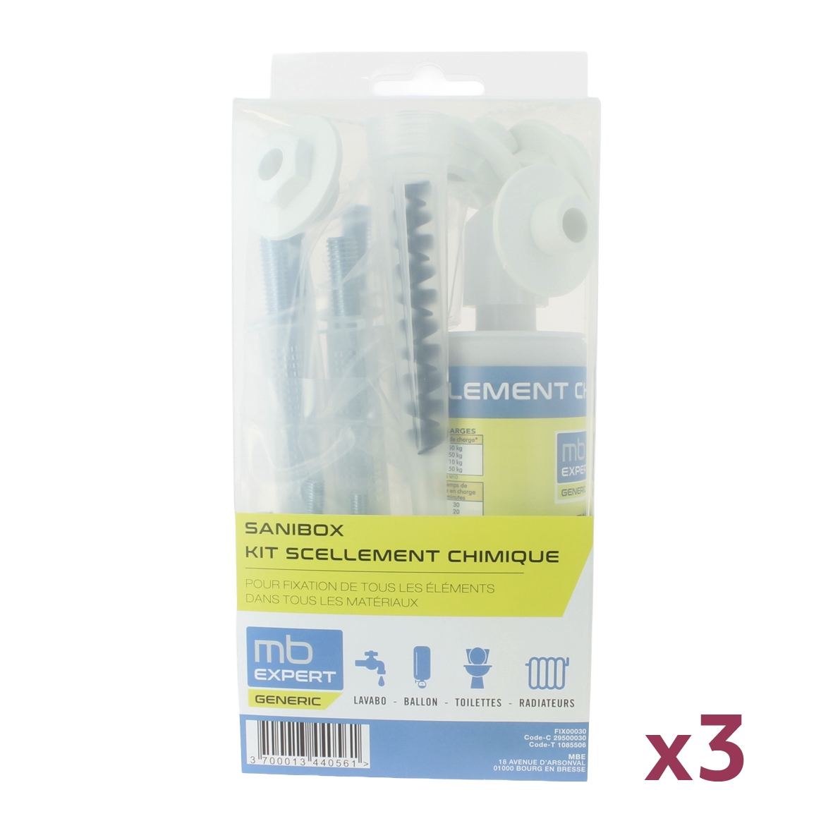 Kit de scellement chimique - lot de 3