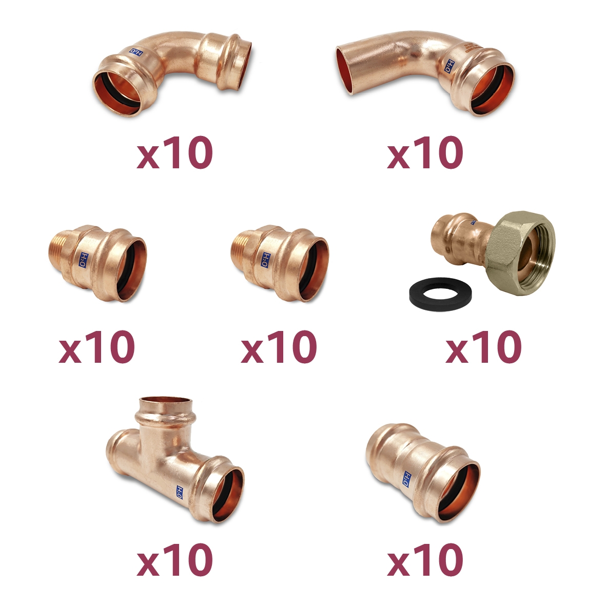 Lot de 70 raccords cuivre à sertir diamètre 18 mm MB Expert