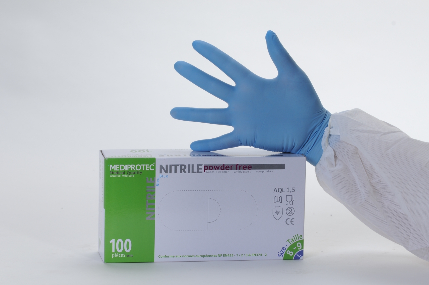 Gants nitrile non poudrés - Bleu Médiprotec